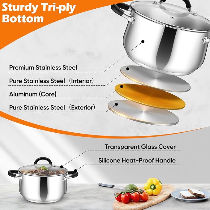 P&P CHEF Stainless Steel Stock Pot, 4 Qt Cooking Soup Pot - Image 3