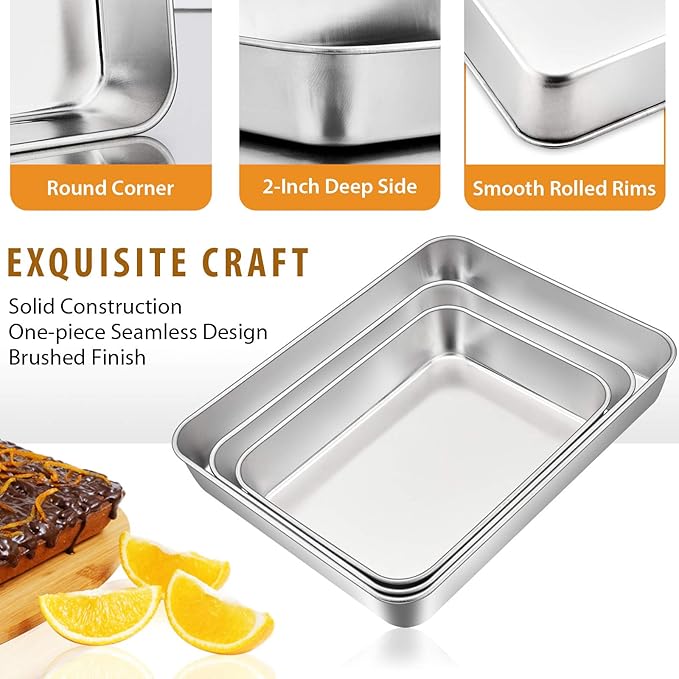 E-far Baking Pans Set of 3, Stainless Steel Sheet Cake Pan - Image 3
