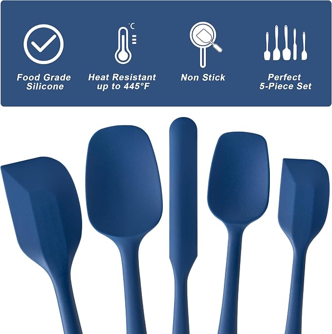 Silicone Spatula Set, 5 Piece Food Grade Rubber Spatulas - Image 3