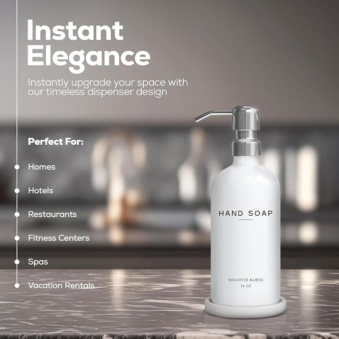 White Glass Hand Soap Dispenser Bathroom Set by Brighter Barns - Image 2