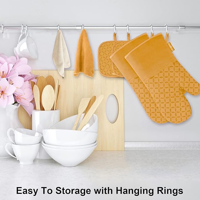 KEGOUU Oven Mitts and Pot Holders 6pcs Set, Kitchen Oven Glove High Heat - Image 3