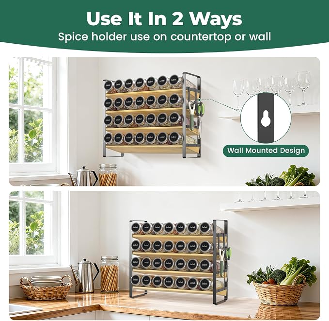 EsLuker.ly Spice Seasoning Rack Organizer Kitchen Countertop, 4 Tier Bamboo - Image 6