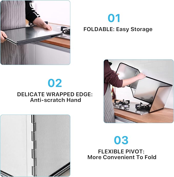 4 Sided Splatter Guard, Foldable Stainless Steel Grease Splatter Screen - Image 3