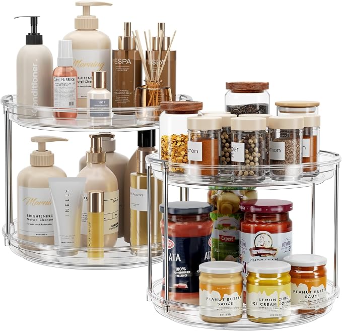 LAMU 2 Pack 2 Tier Lazy Susan Turntable Organizer 9.25'' Rotating Spice Rack by YourHome-OrganizationHelper