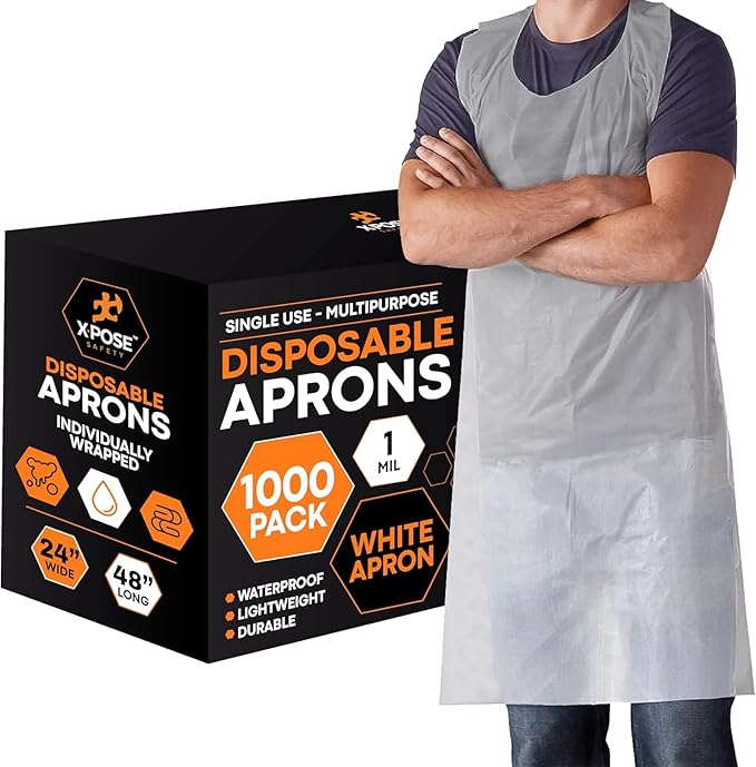 Xpose Safety 1000 White Plastic Disposable Aprons by XposeSafety