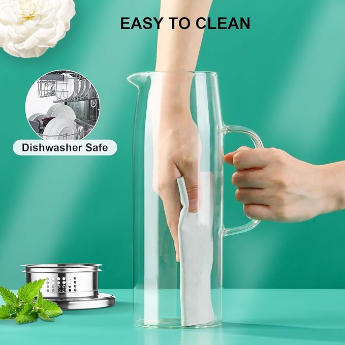 PARACITY Glass Pitcher with Lid and Spout 50oz/ 1.5L, Hot/Cold Water Pitcher - Image 7