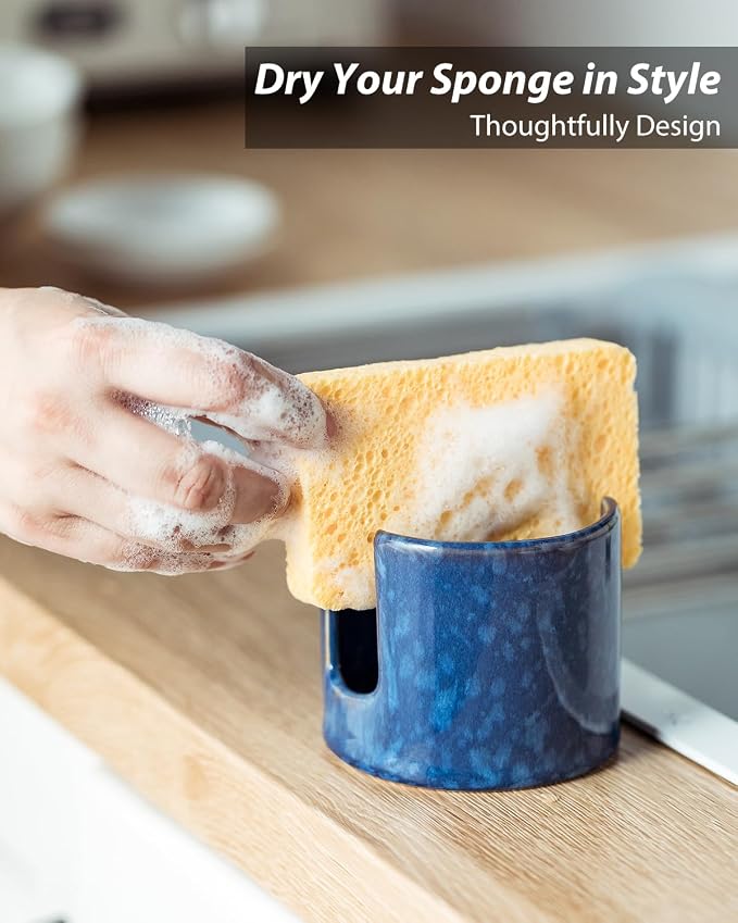 Zoeeker Kitchen Sponge Holder, Ceramic Sponge Organizer Scrubby Holder Sink - Image 5