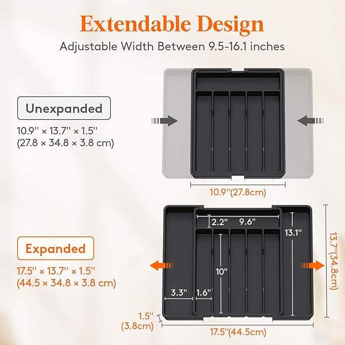 Lifewit Silverware Drawer Organizer, Expandable Utensil Tray - Image 4
