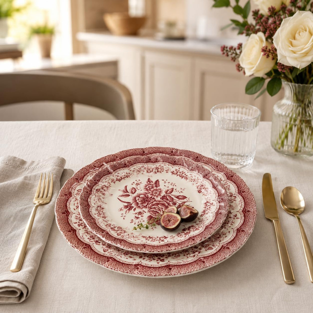 12-Piece Porcelain Dinnerware Set for 4, Victoria Red