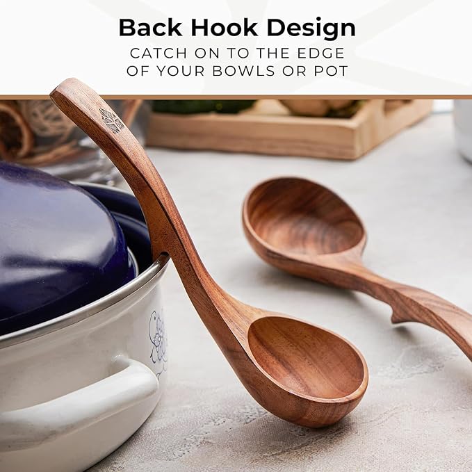 Wooden Ladle for Soup, 3 Size Teak Wood Ladle Spoon - Image 5