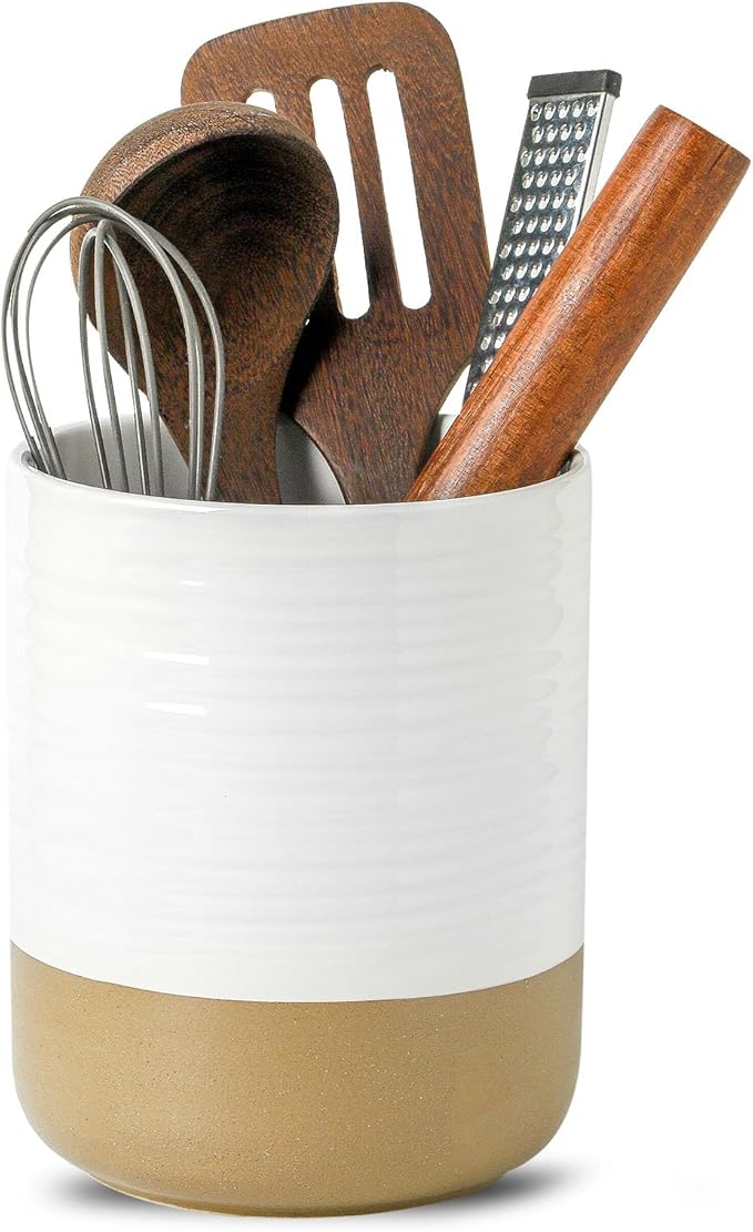 HASENSE Utensil Holder, 7.4" x 6.2" Ceramic Utensil Holder by Hasense
