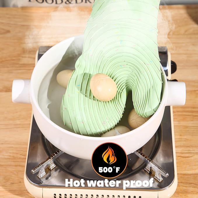 4 Pieces Oven Mitts and Pot Holders of Macaron Color Thickened Non-Slip - Image 5