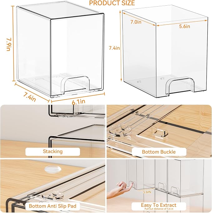 Yieach 2 Pack Clear Stackable Storage Drawers, 7.6" H Baby Bottle Organizer - Image 3