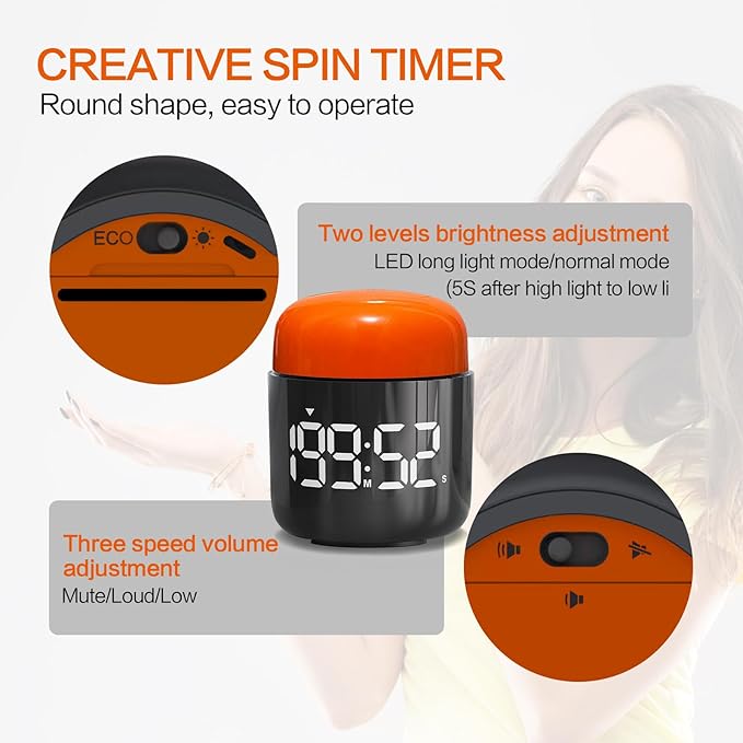 Table Twist Timer, Large LED Display Stopwatch, Silent & Loud Alarm, 199 Minute - Image 5