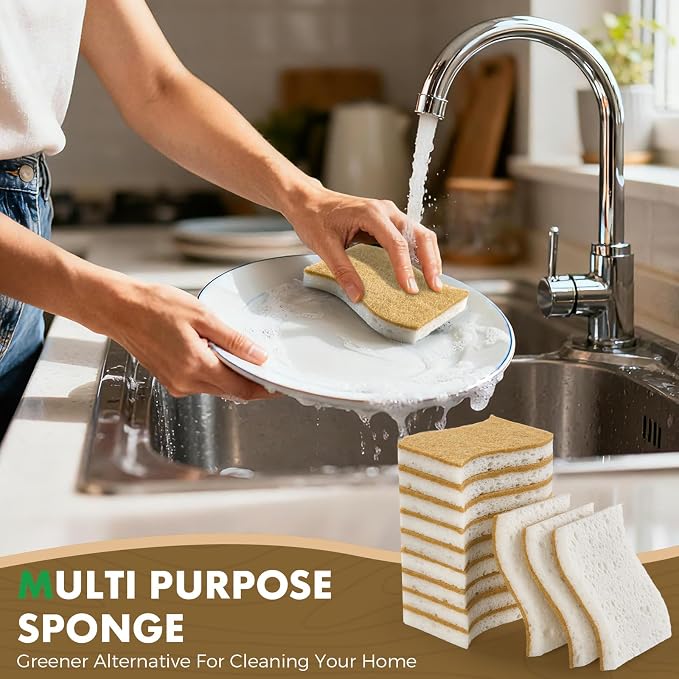 COBETE 12 Pack Natural Biodegradable Kitchen Non Scratch Sponges, Compostable - Image 6