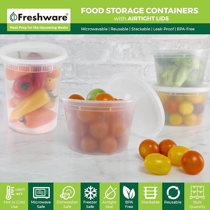 Freshware 48 Pack of 16 and 32 oz, 24 sets each size Food Storage Containers - Image 2