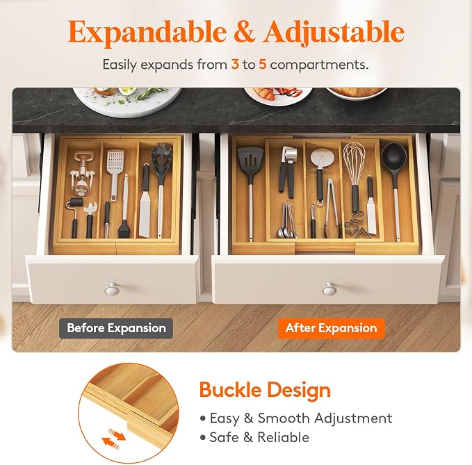 Lifewit Utensil Organizer for Kitchen Drawer, Expandable Cooking Utensil Tray - Image 6