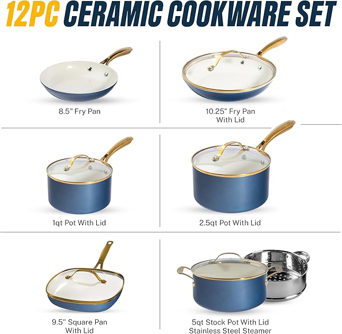 Gotham Steel 12 Pc Ceramic Cookware Set Nonstick, Ceramic Pots and Pans Set Non - Image 2