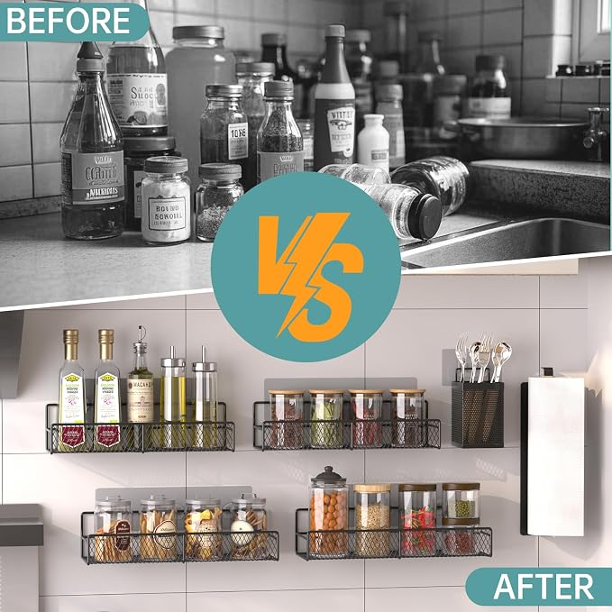 DTUQYX Spice Rack Wall Mounted 6 Pack: 100% Metal & Strong Adhesive Spice - Image 5