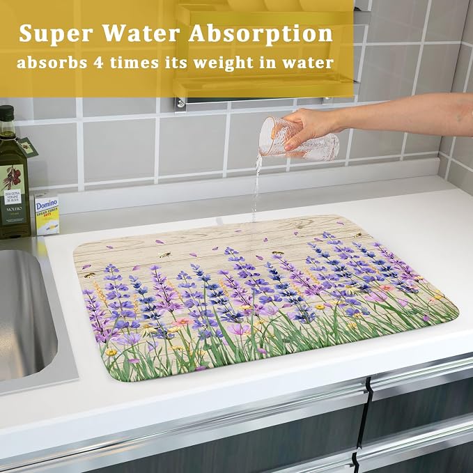 Lavender Floral Dish Drying Mat 18x24 inch Spring Summer Flower Decorative Fast - Image 7