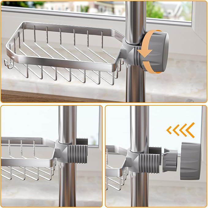 LONIN Stainless Steel Kitchen Sink Organizer Caddy – Over Faucet Sponge & Brush - Image 4