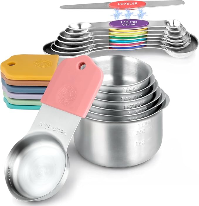 Magnetic Measuring Cups & Spoons Set, Strong N45 Magnets, Heavy Duty Stainless by vfuni