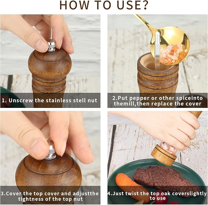 Haomacro Pepper Grinder, Wood Salt and Pepper Mills Set, Classic Manual Spice - Image 5