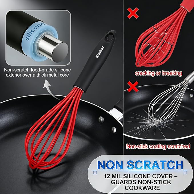 Anaeat Silicone Balloon Whisk, Milk and Egg Beater Blender, Heat Resistant - Image 3