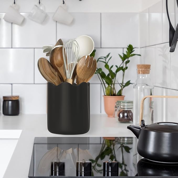 Ceramic Utensil Holder for Kitchen Counter, 6.2" Kitchen Utensil Holder - Image 2