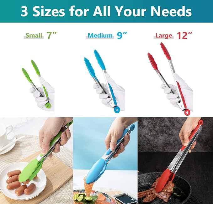 Kitchen Tongs Set of 3, Cooking Tongs - Image 2