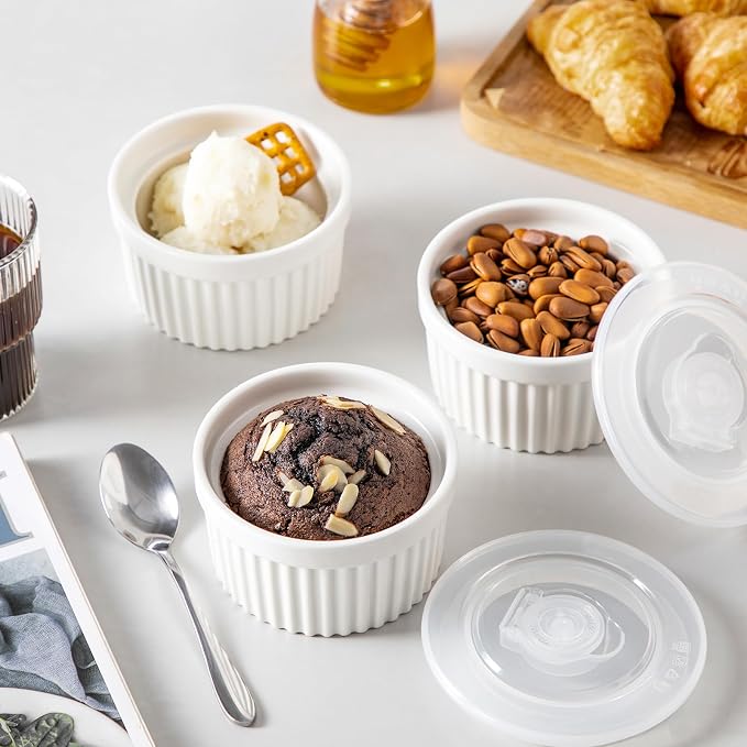 vancasso 8 oz Ramekins with Lid, Porcelain Creme Brulee Souffle Dishes - Image 8