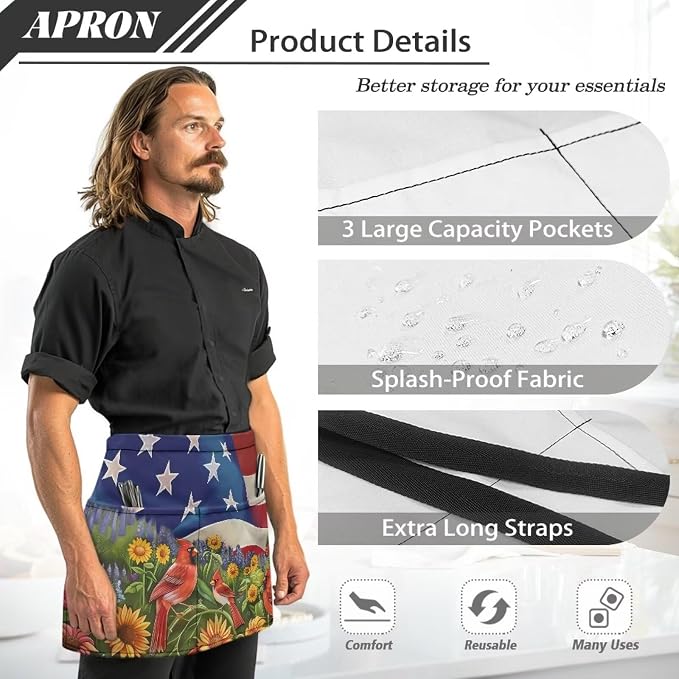 Server Apron with 3 Pockets, Waterproof Oil Waitress Waiter Half Apron - Image 6