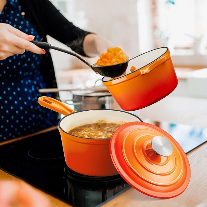 Enameled Cast Iron Sauce Pan, Leonyo 1 Qt & 2 Qt Saucepan Set, Cast Iron Dutch - Image 7