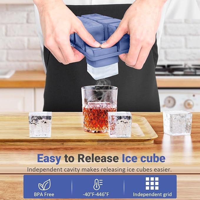 Large Ice Cube Trays for Whiskey: GGOW Big Silicone Ice Cube Trays 2Inch- Huge - Image 2