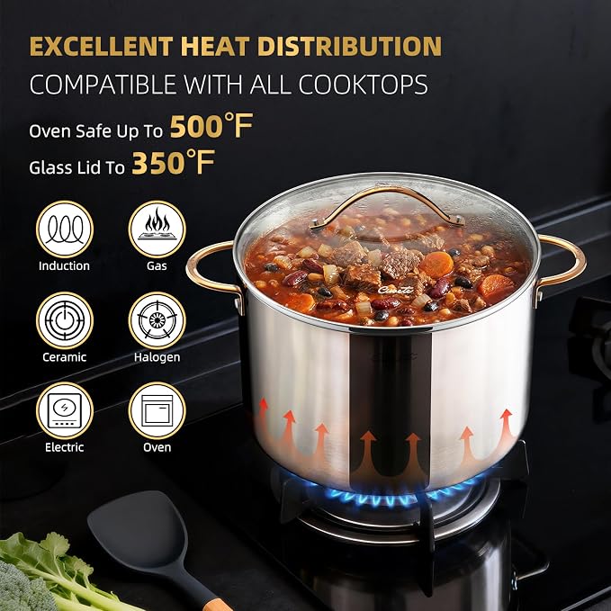 Ciwete 12 Quart Stock Pot with Lid, Upgraded Tri-Ply Stainless Steel Pot - Image 3