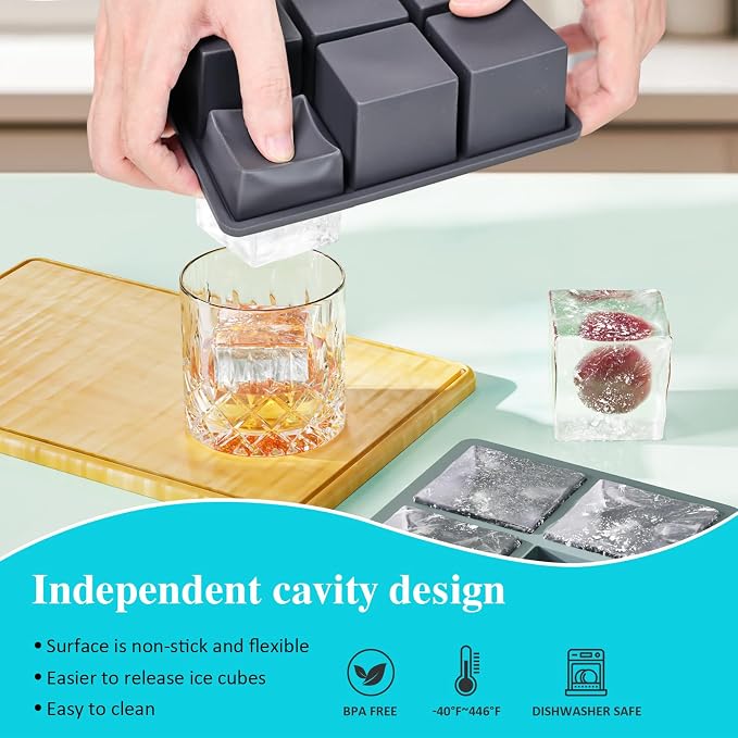 Large Ice Cube Tray for Whiskey: 2inch Big Silicone Ice Trays - Image 2