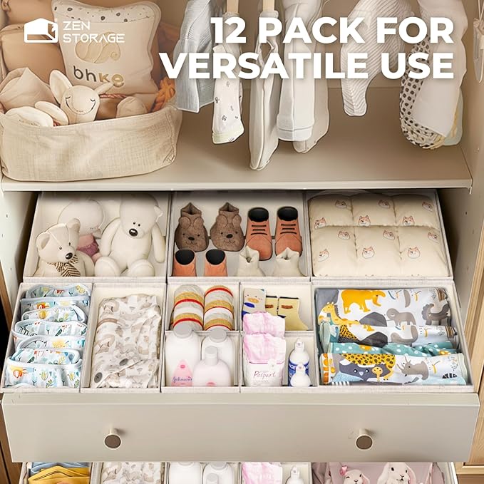 Cotton Linen Drawer Organizer for Baby Clothes, Premium Foldable Storage Bins - Image 6