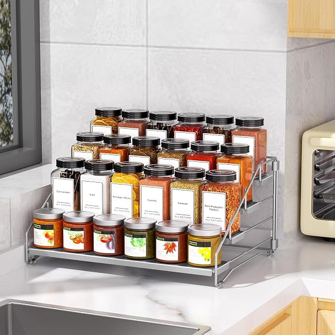 BOIVSHI 4 Tier Spice Rack for Cabinet, Spice Rack Organizer, Depth Adjustable - Image 9
