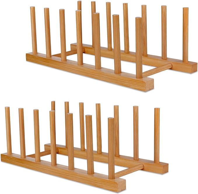 SAMEBUTECO Bamboo Wooden Dish Racks Plate Stand Holder Vertical Drainer Kitchen by HOME