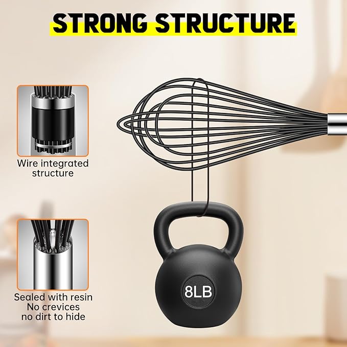 HOTEC 4 Pieces Silicone Whisks Set, Wire Balloon Whisks Egg Beater, Non-slip - Image 4
