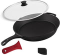 Cuisinel 15" Cast Iron Skillet + Glass Lid Cover + Pan Scraper + Heat-Resistant by Cuisinel