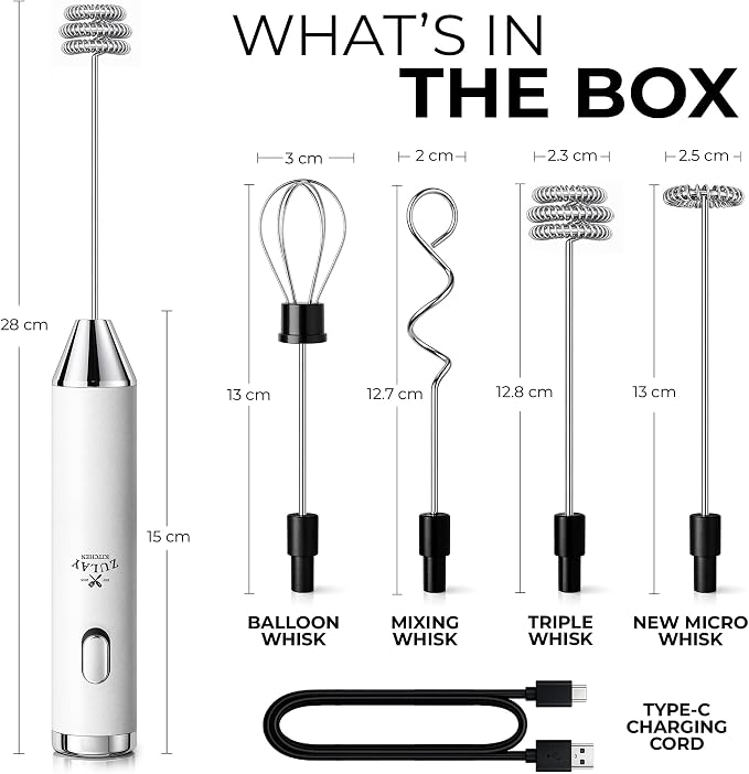 Zulay Kitchen Metal Rechargeable Milk Frother, 3 Whisk Attachments Handheld - Image 7