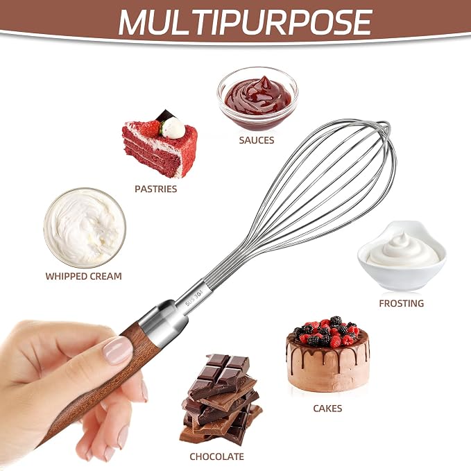 Stainless Steel Wire Whisk, Wooden Handle Kitchen Multi Function Non Stick - Image 6