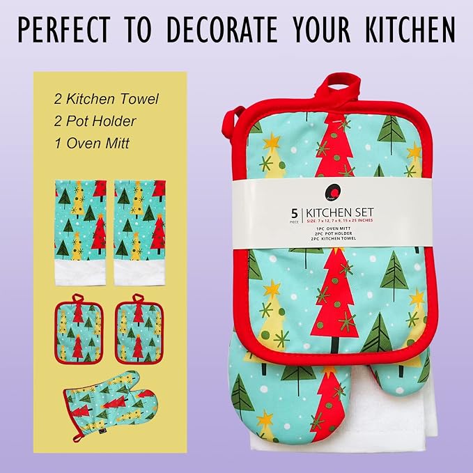 Oven Mitts and Potholders Dish Towles Set 100% Cotton - Image 2
