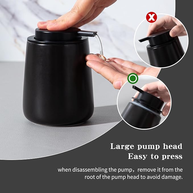 Enra Black Soap Dispenser, 12 oz Ceramic Hand Lotion Dispenser, Refillable Dish - Image 4