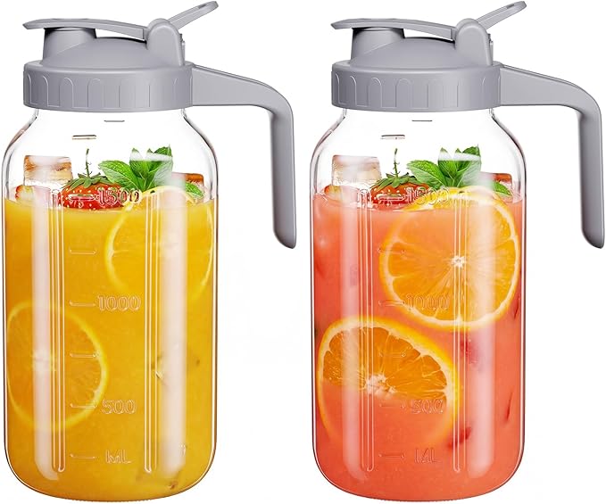 Glass Mason Jar Pitcher, 64 oz Wide Mouth Jug by Junvpic