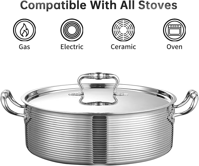 DELARLO Tri-Ply Stainless Steel 8QT Stock Pot, 13 inch Everyday Pan - Image 2