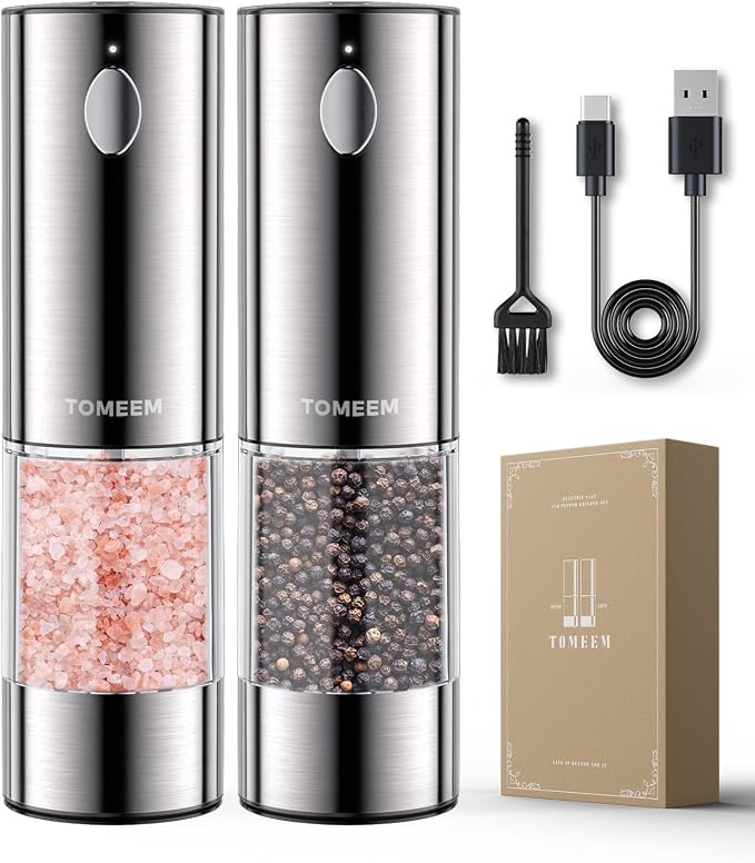 TOMEEM Upgraded Larger Capacity Electric Salt and Pepper Grinder Set by Tomeem