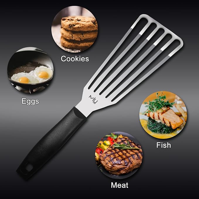 MIU Fish Spatula Stainless Steel, Slotted Flexible Metal, Lightweight Barbecue - Image 3