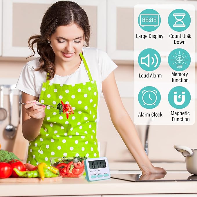 Leumoi 6 Pcs Digital Kitchen Timer 24 Hour Clock and Alarm Function Timer - Image 5
